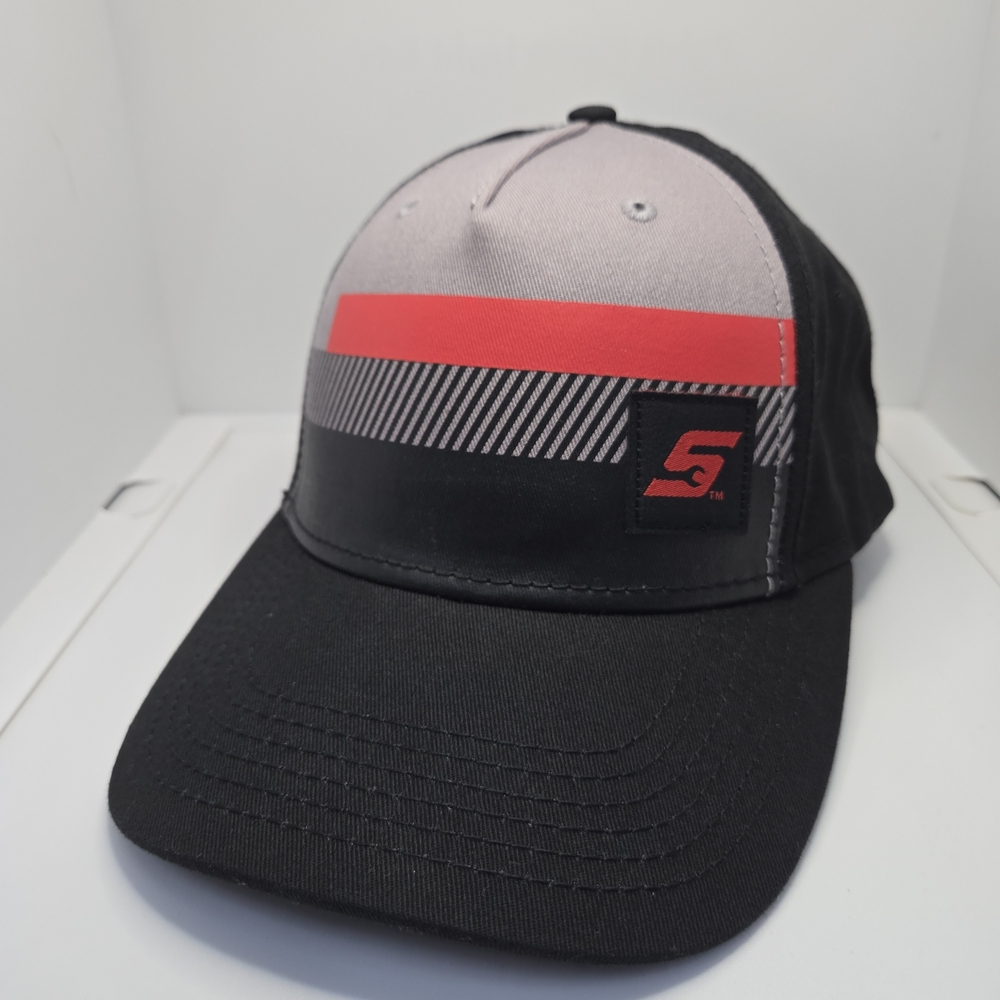 Black and Gray Cap with Red Stripe